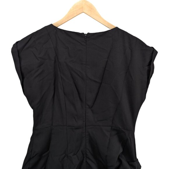 Lotus Ruched Mini Dress Black Beaded Neck Cap Sleeve Pleated Size L - Picture 4 of 13